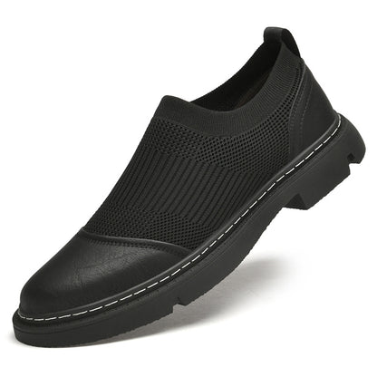 Rubber Cowhide Wear-resistant Round Toe Low-top Black Loafers