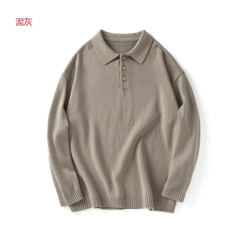 Japanese-style Retro Basic Polo Collar Sweater Loose All-matching