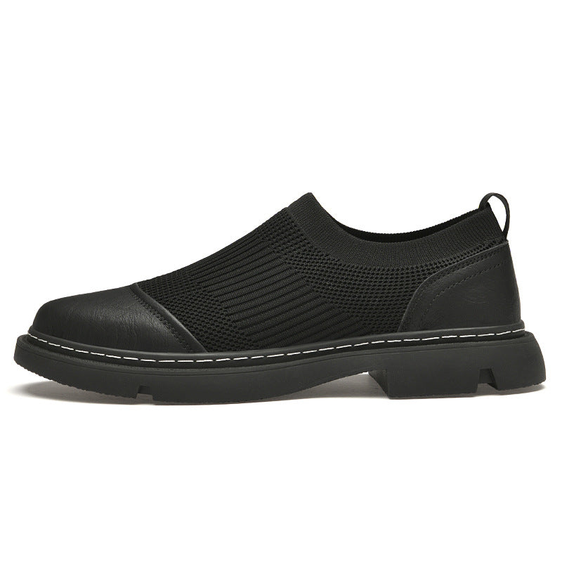 Rubber Cowhide Wear-resistant Round Toe Low-top Black Loafers