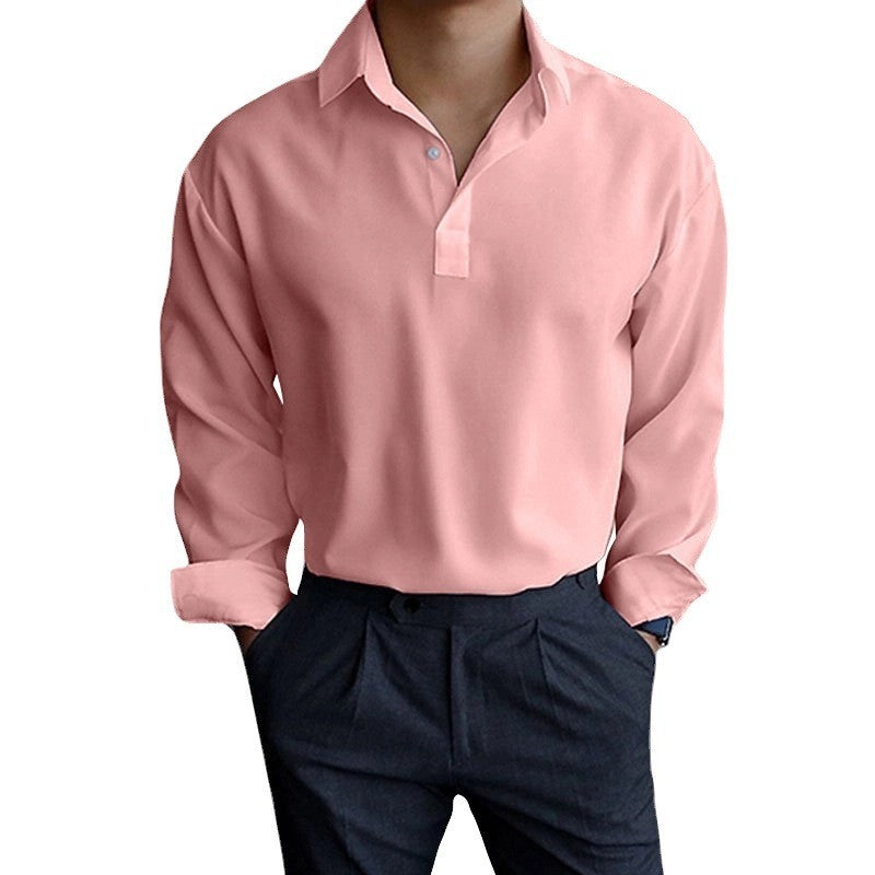 Polo Collar Solid Color Four Seasons Men's Pullover Lapel Shirt