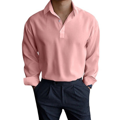 Polo Collar Solid Color Four Seasons Men's Pullover Lapel Shirt