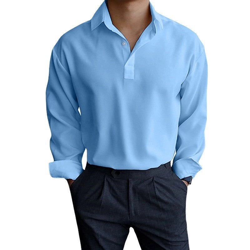 Polo Collar Solid Color Four Seasons Men's Pullover Lapel Shirt