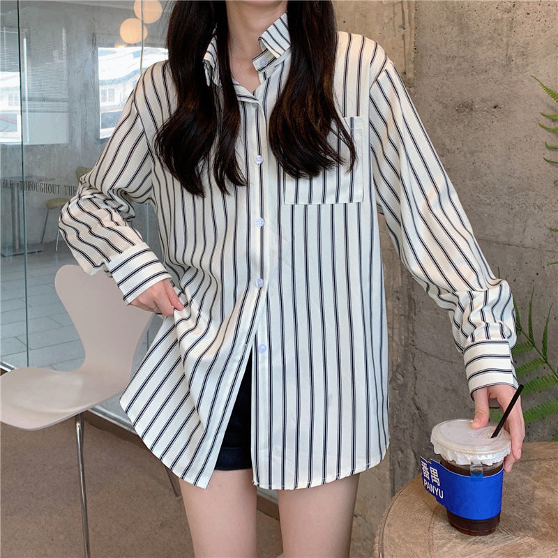 Women's Vertical Striped Long-sleeved Shirt