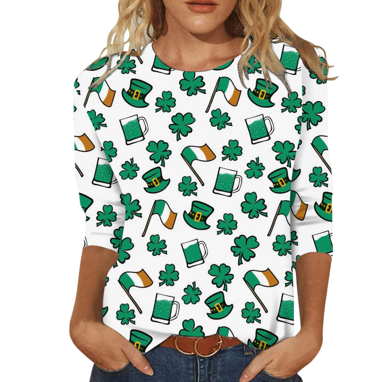 Digital Printing Green Round-neck T-shirt