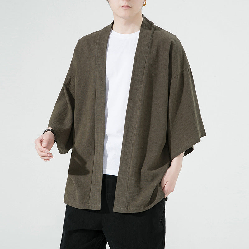 Men's Simplicity Solid Color Cardigan Casual Loose Shirt