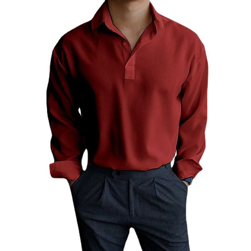 Polo Collar Solid Color Four Seasons Men's Pullover Lapel Shirt