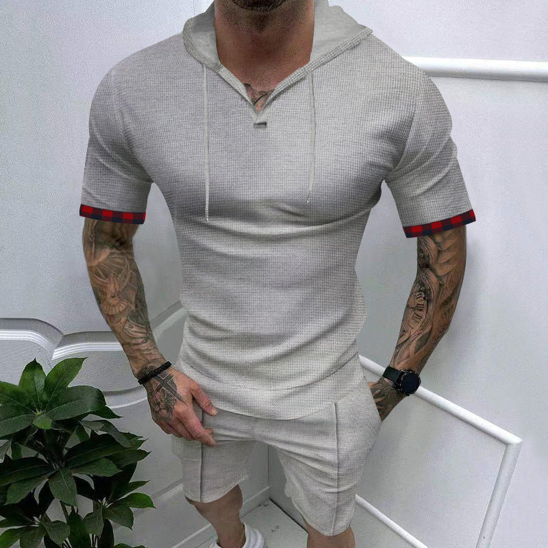 Waffle T-shirt Men's Sports Casual Short Sleeve Shorts Suit