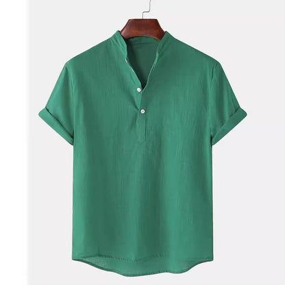 Men's Cotton And Linen Breathable Solid Color Short Sleeve