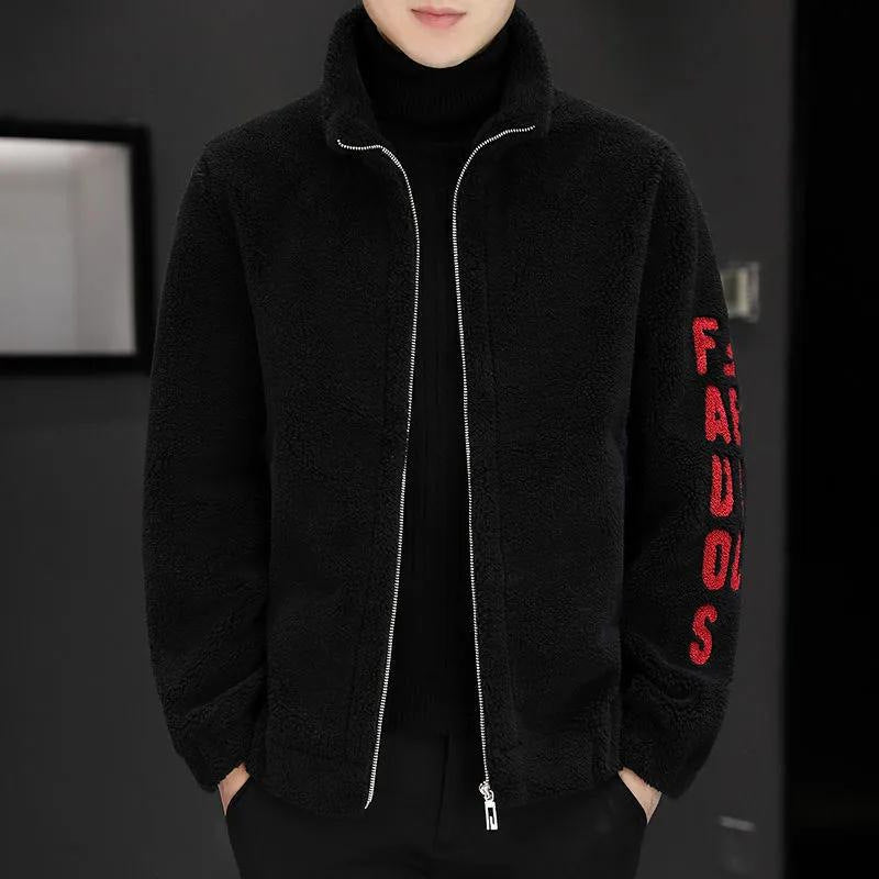 Autumn And Winter Cashmere Stand Collar Jacket Sweater Fur Integrated Lambswool Men's Coat