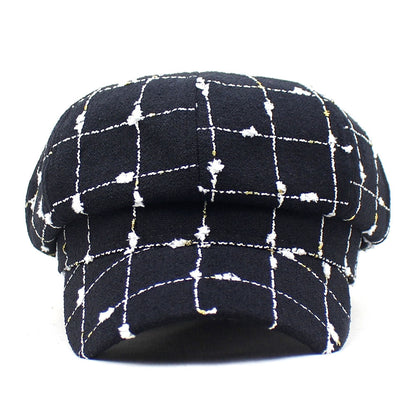 Black And White Plaid Woolen Hat Casual