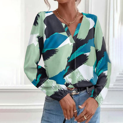 Multicolor Irregular Graffiti Round Neck Long Sleeve Women's Shirt