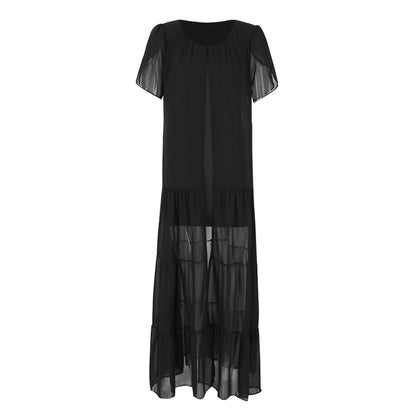 Black Loose Round Neck Women's Full-length Dress