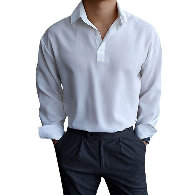 Polo Collar Solid Color Four Seasons Men's Pullover Lapel Shirt