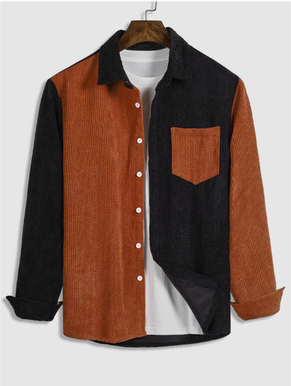 Men's Corduroy Long Sleeve Stitching Shirt