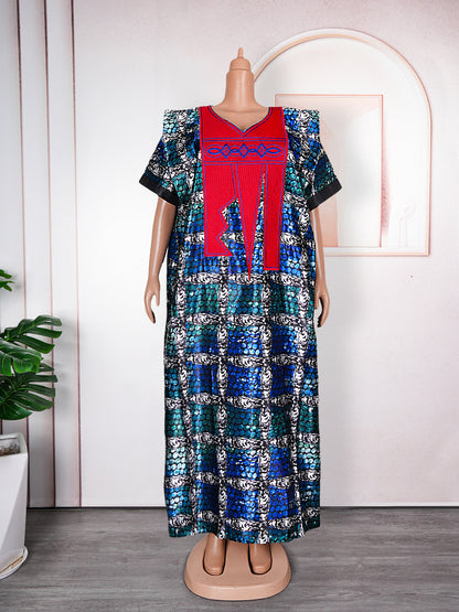 Plus Size Printed Dress Women's Embroidery Muslim Robe