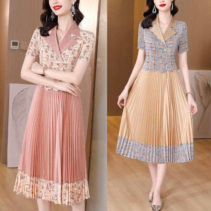 Summer Fake Two-piece Suit Collar Pleated Dress