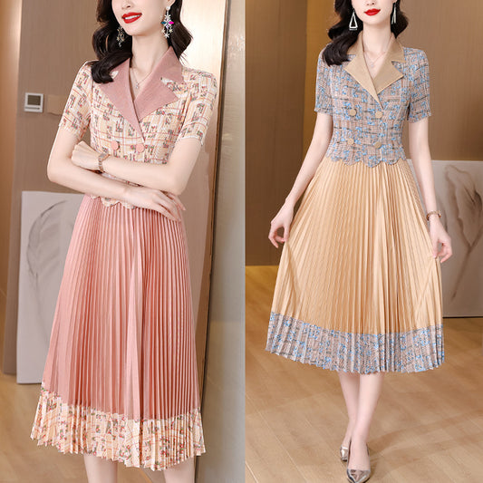 Summer Fake Two-piece Suit Collar Pleated Dress