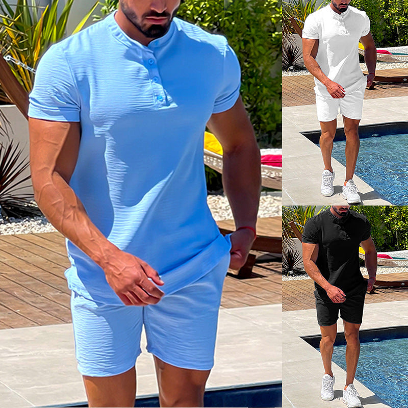 Foreign Trade Men's Short-sleeved Shorts Two-piece Cross-border Suit Wholesale