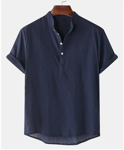 Men's Cotton And Linen Breathable Solid Color Short Sleeve