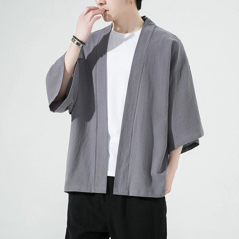 Men's Simplicity Solid Color Cardigan Casual Loose Shirt