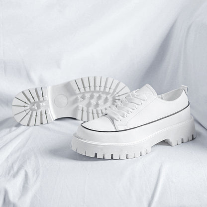 Round Toe Color-blocking Stitching Low Heel Platform Casual Shoes