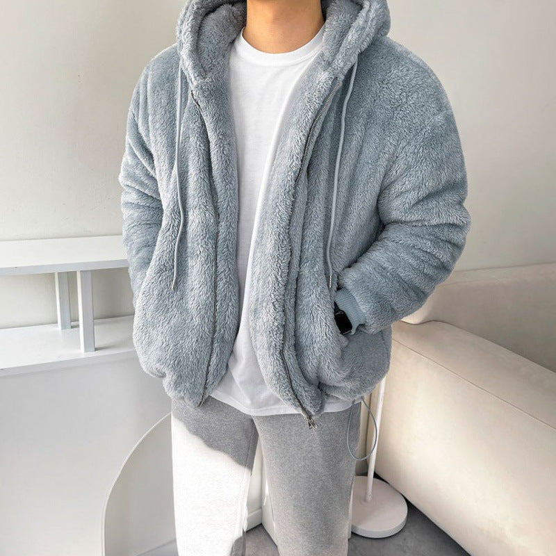 Men's Loose All-match Lamb Wool Thickened Hooded Sweatshirt