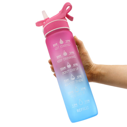 1000ML Sports Water Bottle - Plastic Spray with Straw and Bounce Cover