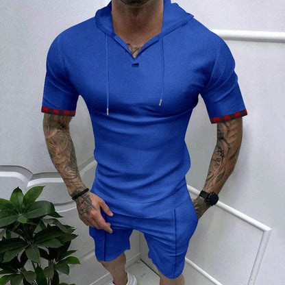 Waffle T-shirt Men's Sports Casual Short Sleeve Shorts Suit