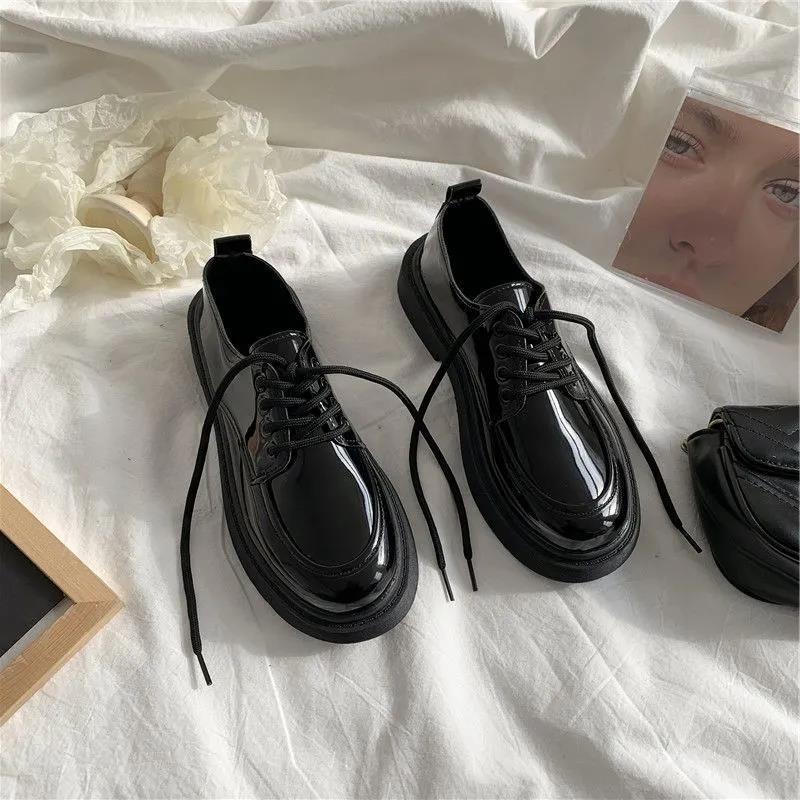 Women's Fashion All-match Round Head Lace-up Leather Shoes