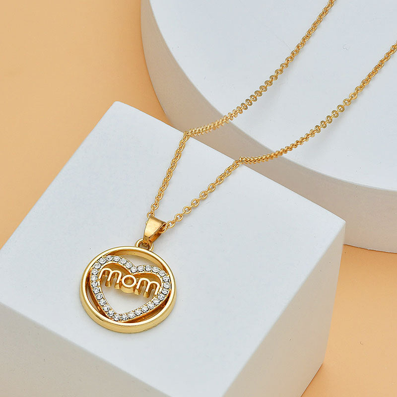 Mother's Day Mom Heart Shape With Diamond Letter Necklace For Women Fine Jewelry Women Accessories Fashion Jewelry