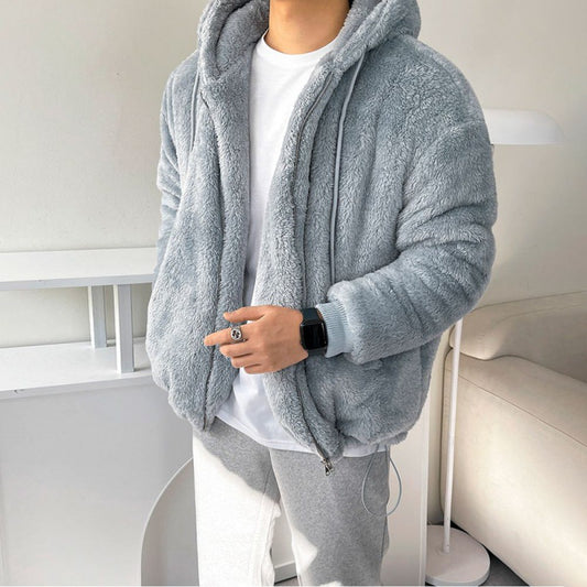 Men's Loose All-match Lamb Wool Thickened Hooded Sweatshirt