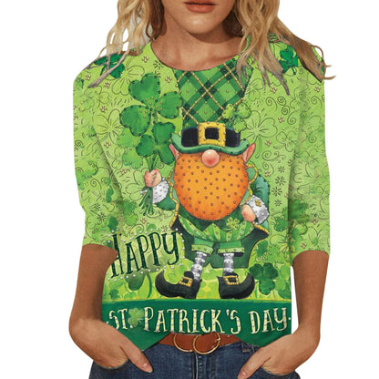 Digital Printing Green Round-neck T-shirt