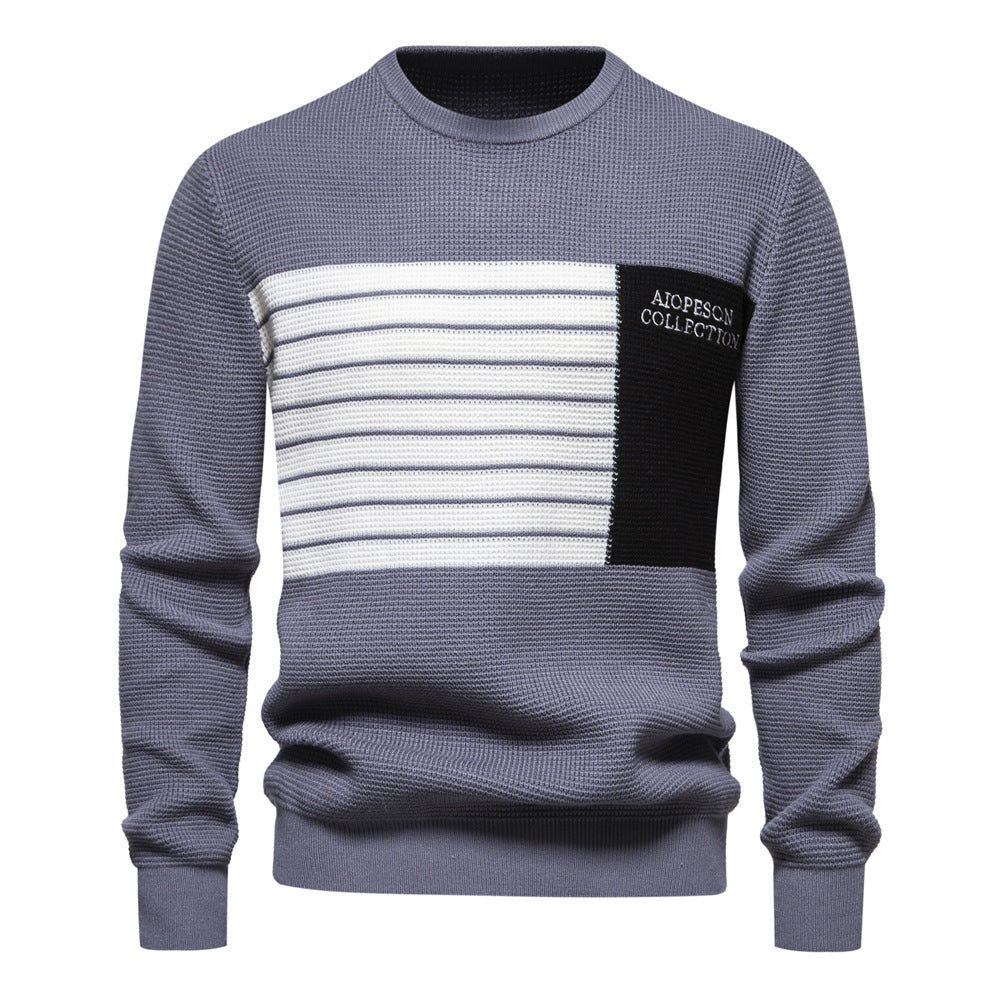 Striped Stitching Long Sleeve Men's Knitwear