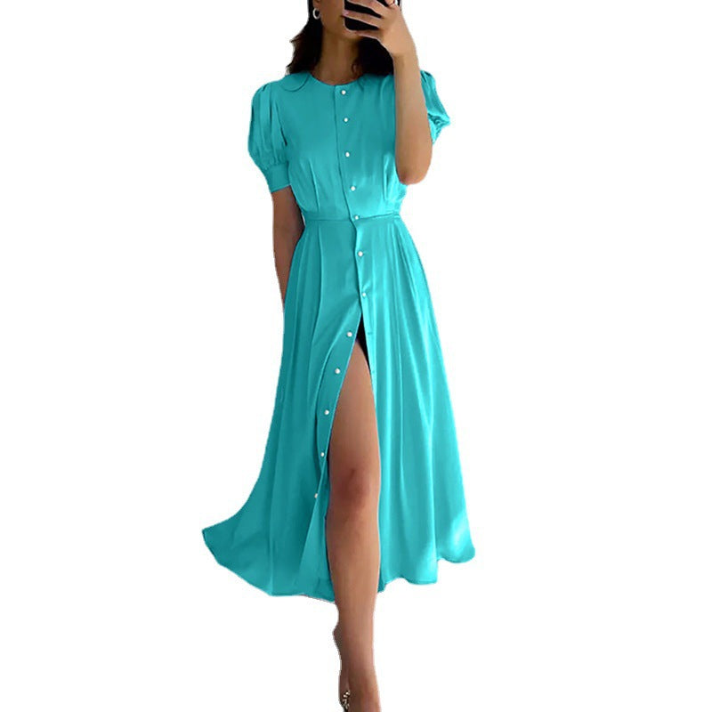 Elegant Slim High Waist Cardigan Button Mid-length Dress