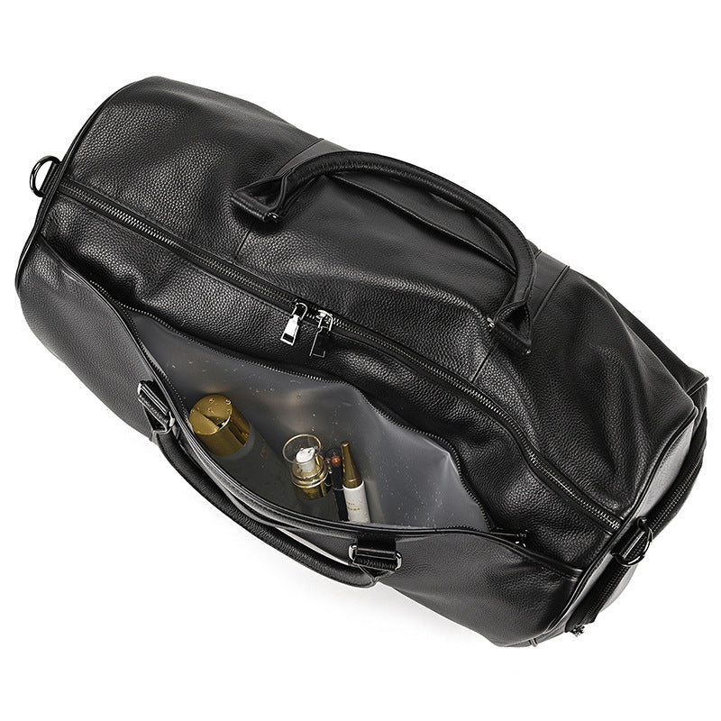 Men's Real-leather Traveling Black Gym Bag