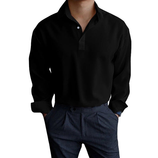 Polo Collar Solid Color Four Seasons Men's Pullover Lapel Shirt