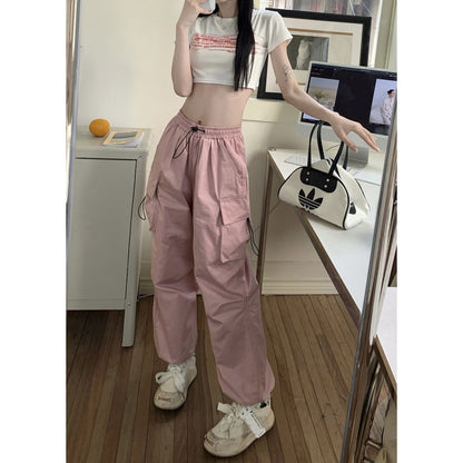 American Retro Workwear Casual Pants Straight Drooping Ankle-tied Ins