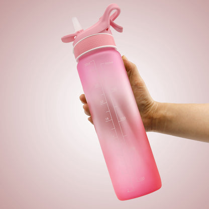 1000ML Sports Water Bottle - Plastic Spray with Straw and Bounce Cover