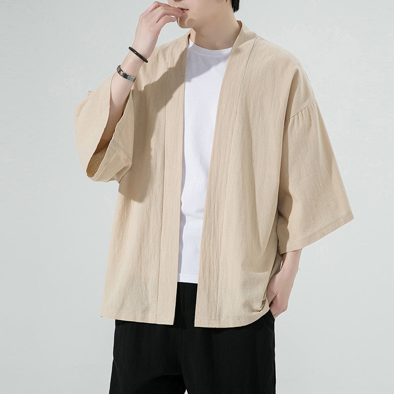 Men's Simplicity Solid Color Cardigan Casual Loose Shirt