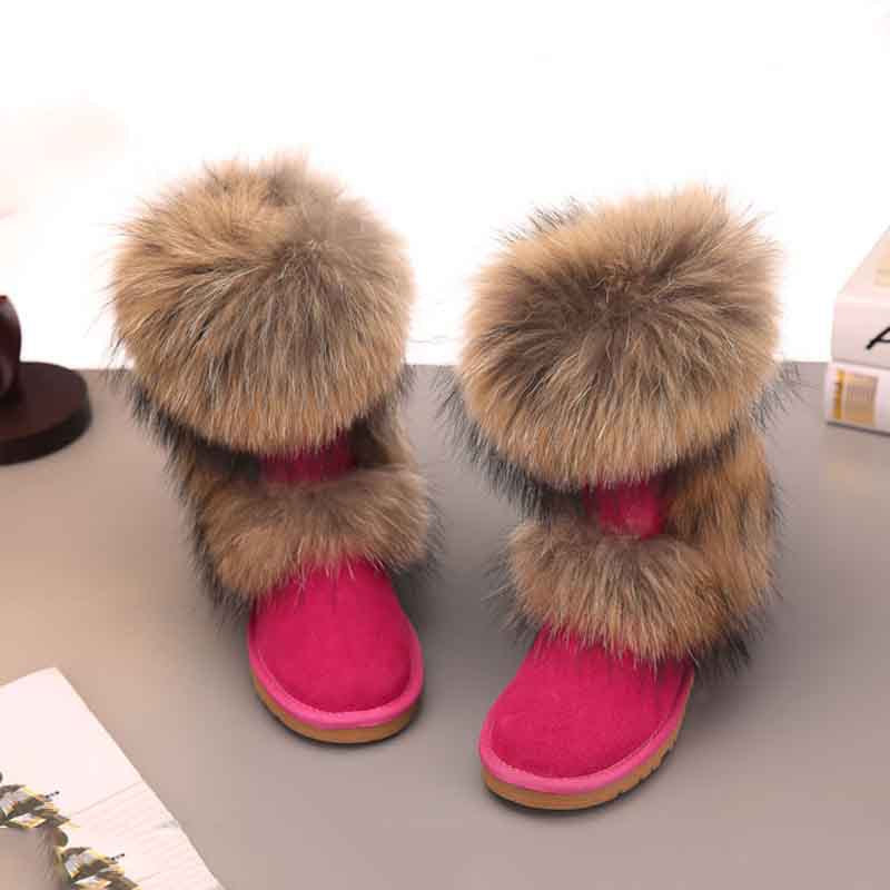 Women's Winter Mid-calf Fox Fur Snow Boots