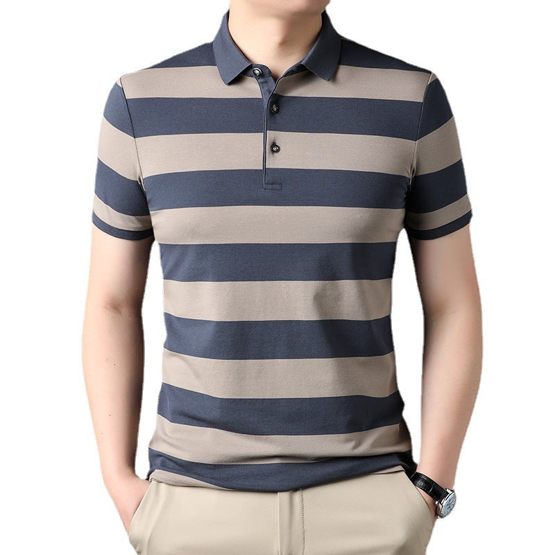 Men's Polo Shirt Short-sleeved Lapel T-shirt 2024 Striped Business Casual Lead Basic All-matching