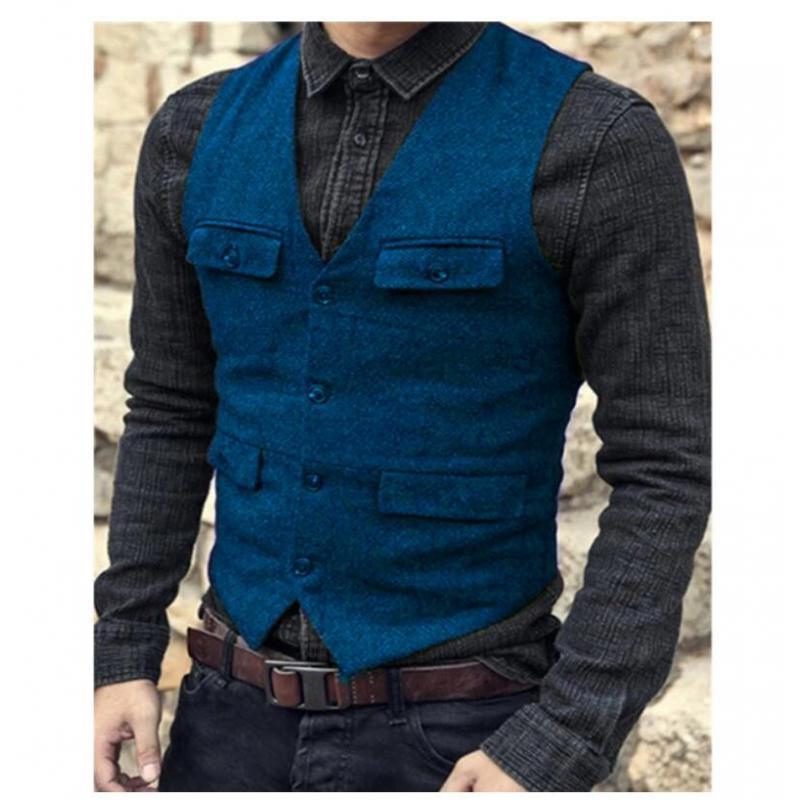 European And American Men's Vest Casual Solid Color Herringbone Vest