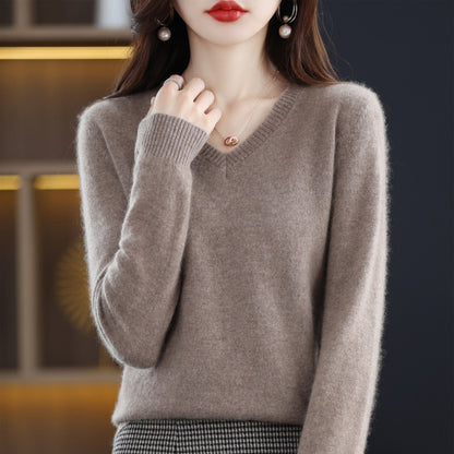 Women's V-neck Loose Pullover Long Sleeve Sweater