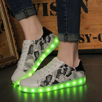 Factory Direct Supply Luminous Shoes Wholesale Colorful 11 Pattern Luminous Shoes LED Lights USB Charging Colorful Couple Board Shoes