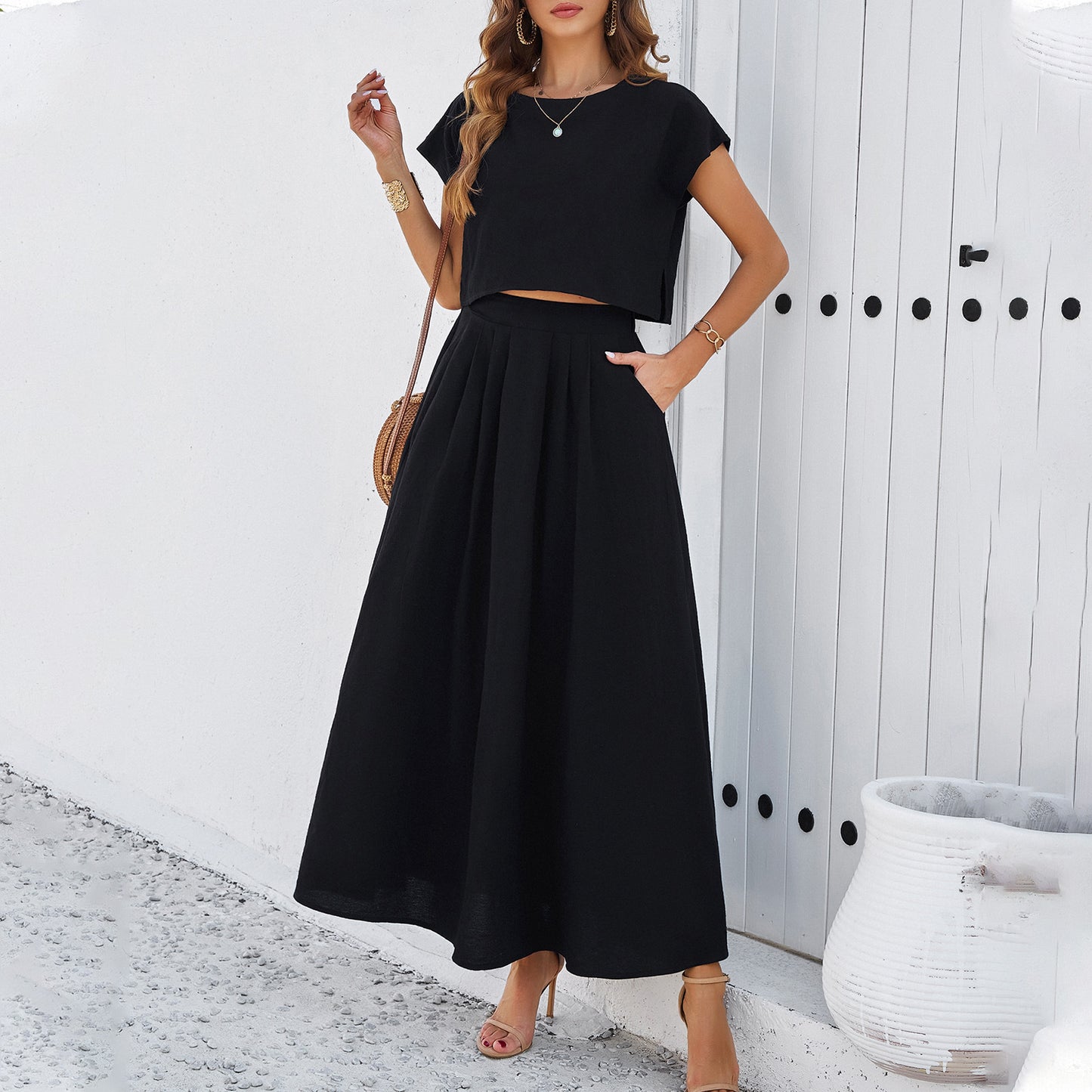 Women's Minimalist Casual Sleeveless Top And Long Skirt Set