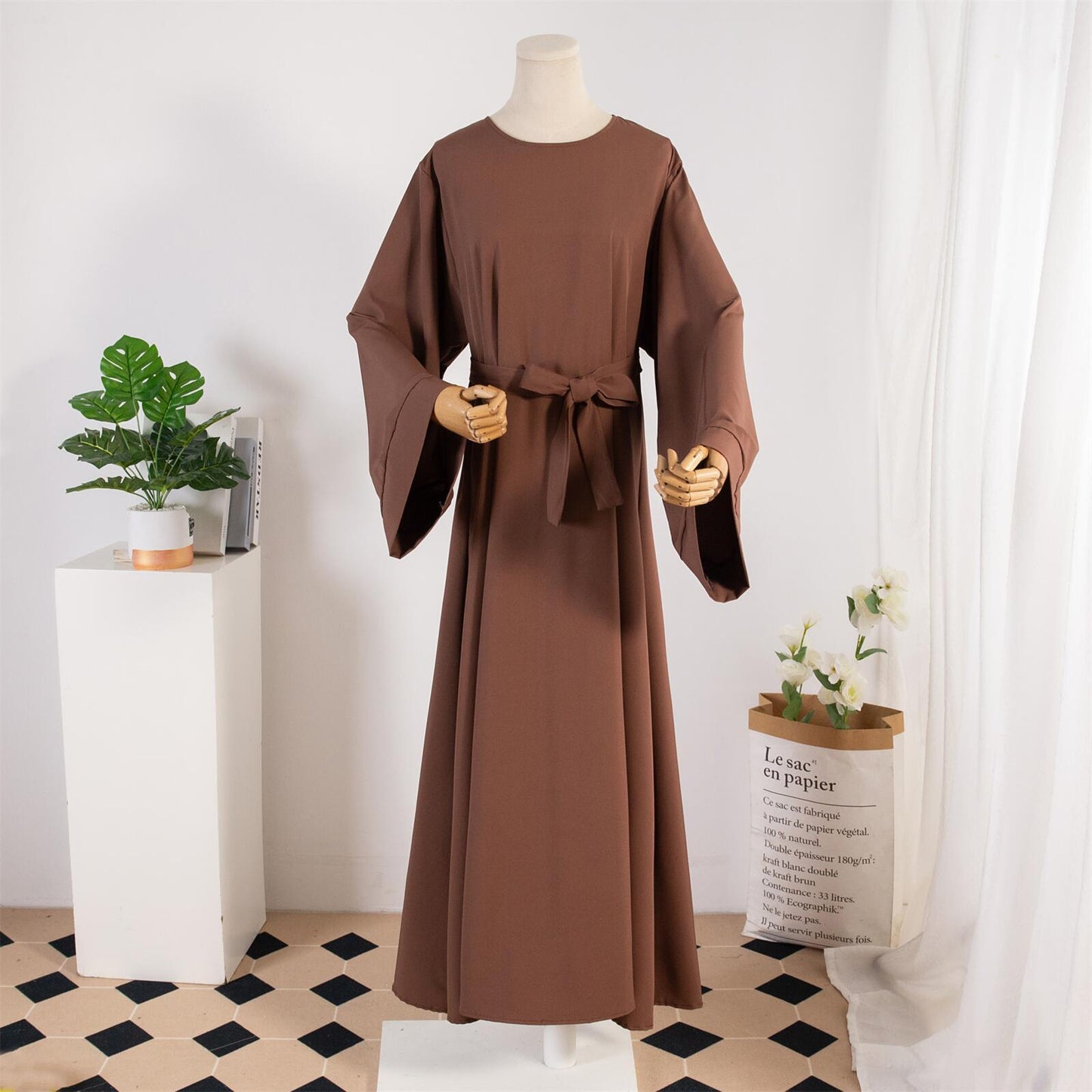 Dress Female Straight Sleeves Solid Color Islamic Clothing Casual Robe