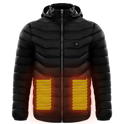 Men Heated Puffer Jacket Electric Heating Coat Insulated Hood Windbreaker 9Heat Zones