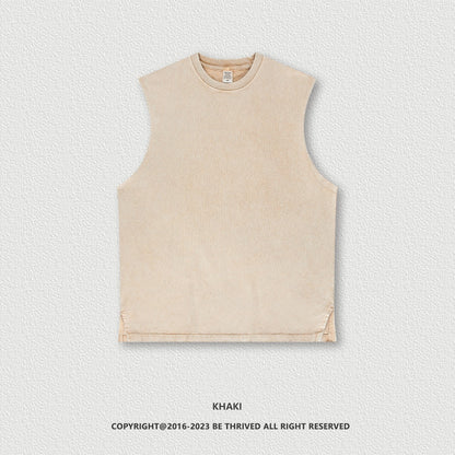 American Retro Washed Sleeveless Cotton Vest For Men