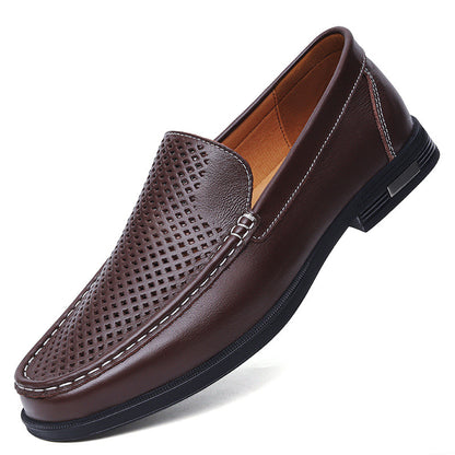 British Casual White Shoes Business Formal Wear Slip-on Hollowed-out Breathable Leather Shoes