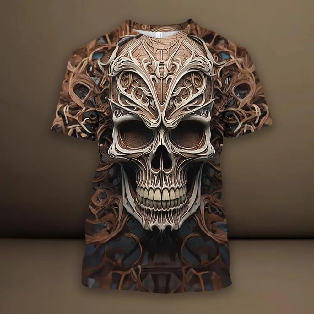 Men's 3D Skull Pattern European Hip Hop Trendy 3D Printed T-shirt